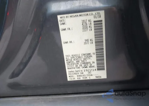 2018 Nissan Altima 2.5 Sl from USA, damaged, VIN 1N4AL3AP2JC192214
